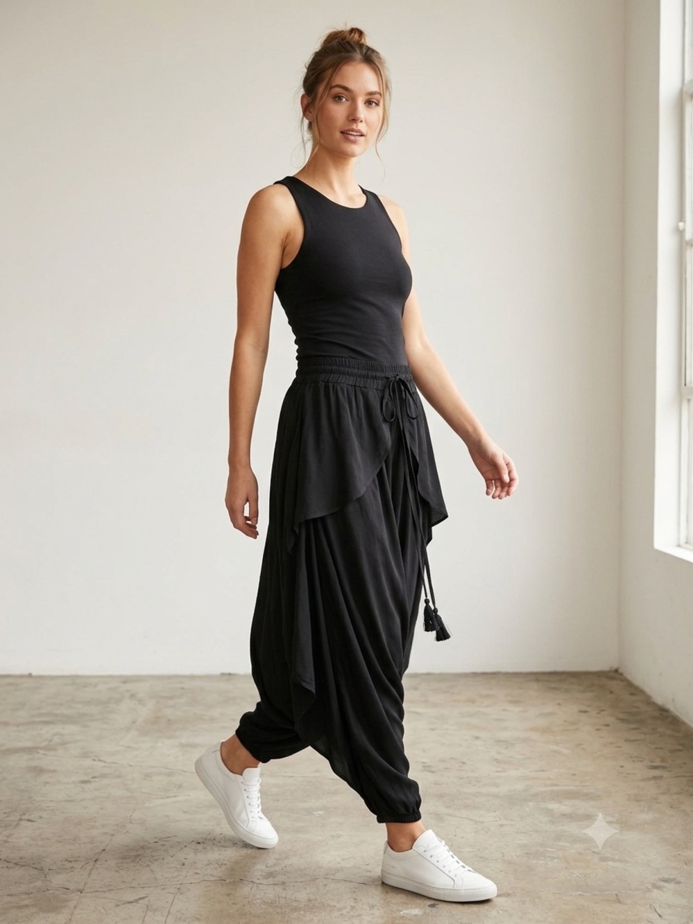 Buddha Flap Harem Packable Black Yoga Hippie Organic Pant Open On Side Size S